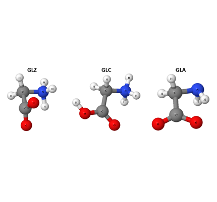 Three protonation states of glycine